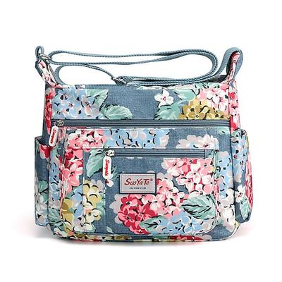 Umhängetasche für Damen mit Blumendruck – leichte, wasserabweisende Schultertasche mit mehreren Taschen für den täglichen Gebrauch