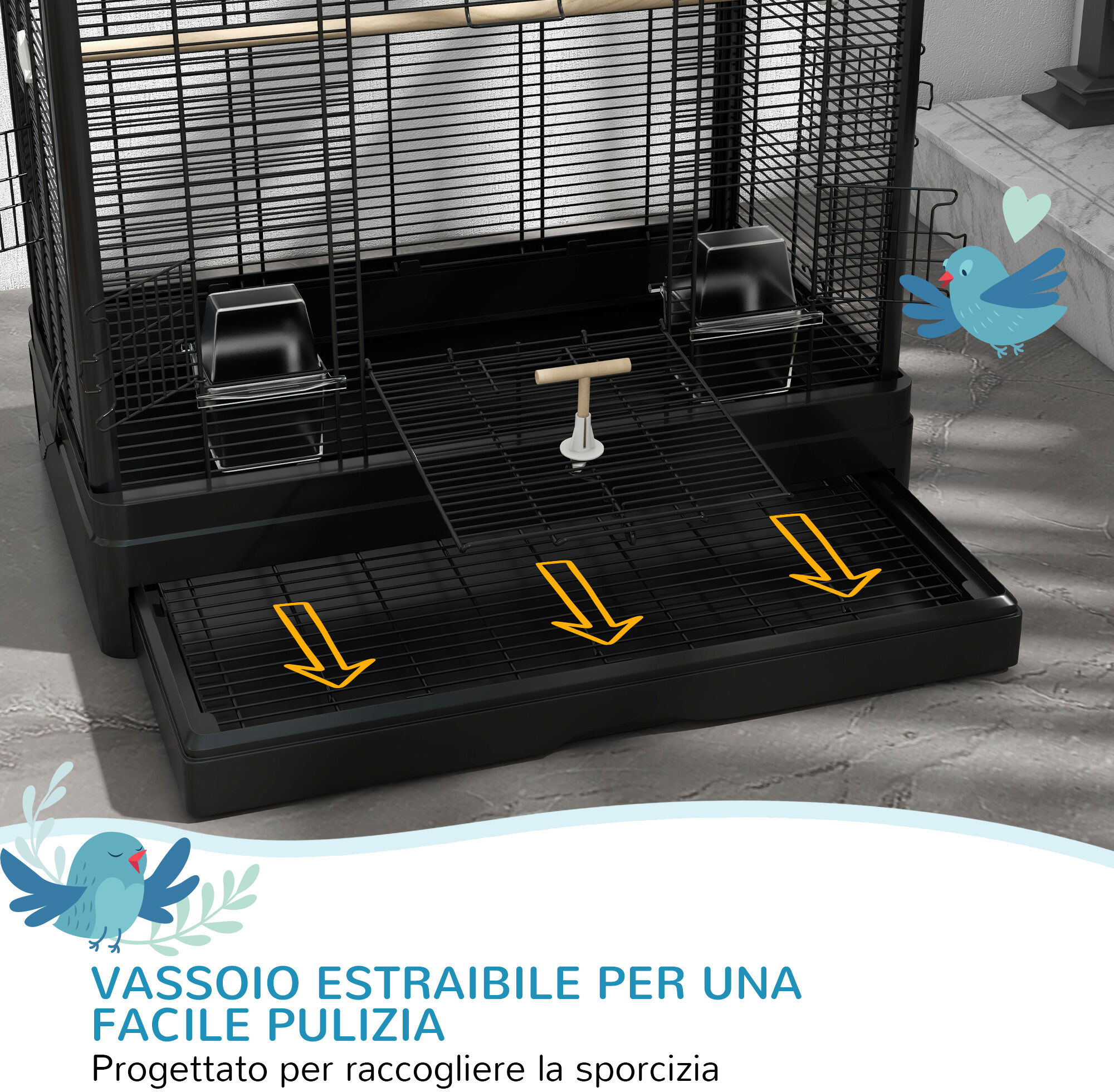 Altro Gabbia Per Uccelli Con Vassoio Estraibile E Posatoi, Voliera Per Pappagalli, 61x36.5x98cm, Nero