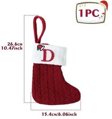 Discount Dollar Deals Christmas Alphabet Knitting Socks For Christmas Tree Ornaments, Decorations For Home Noel New Year Xmas Gift d one red