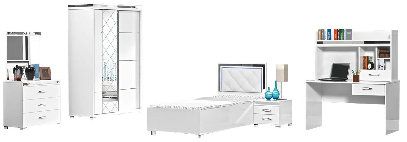 Kindermeubel Set 5-delig met Bed, Nachtkastje en Kledingkast in het Wit