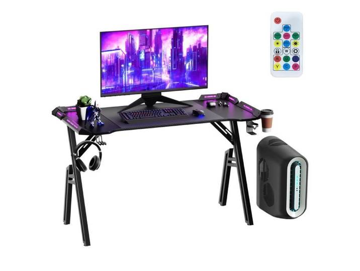 Bureau d'ordinateur - UISEBRT - Table de Jeu Ergonomique - 120x60cm - Éclairage LED - Charge max. 100KG