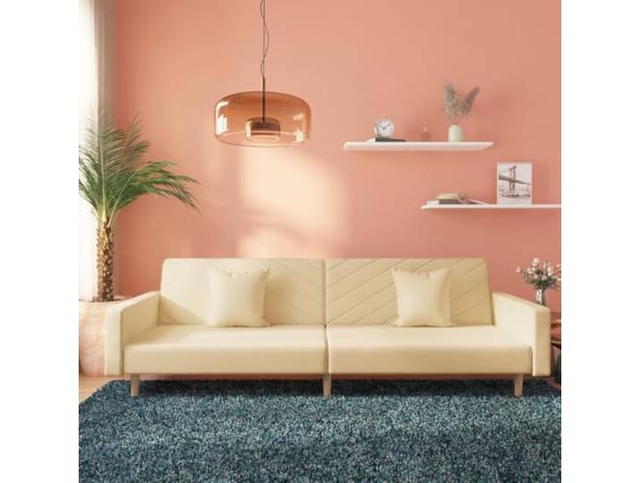 HEFZGDB Schlafsofa 2-Sitzer mit 2 Kissen Creme Stoff – 2-in-1 Funktionsmöbel für Gäste, Tagesbett und Sitzgelegenheit, atmungsaktiver Bezug, robuster Holzrahmen, platzsparend