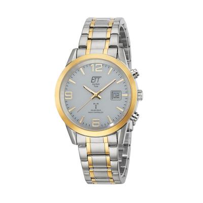 Funkuhr ETT "Gobi", gold (silbergoldfarben), Armbanduhren, Herren, Funkuhr, Armbanduhr, Solar, Herrenuhr, Edelstahlarmband, analog, digital
