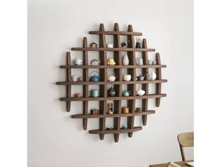 Vivahome Massivholz-Wandregal, Teekannen-Präsentationsständer Einfache Montage, Wandmontage, Massivholz, Platzsparendes Design, Vielseitig(Walnut,L120*H120cm/47.2*47.2in)