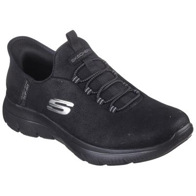 Slip-On Sneaker SKECHERS "SUMMITS", Damen, Gr. 40, Textil, schwarz, unifarben, Schuhe Sneaker, Slipper, Freizeitschuh, Halbschuh in veganer Verarbeitung