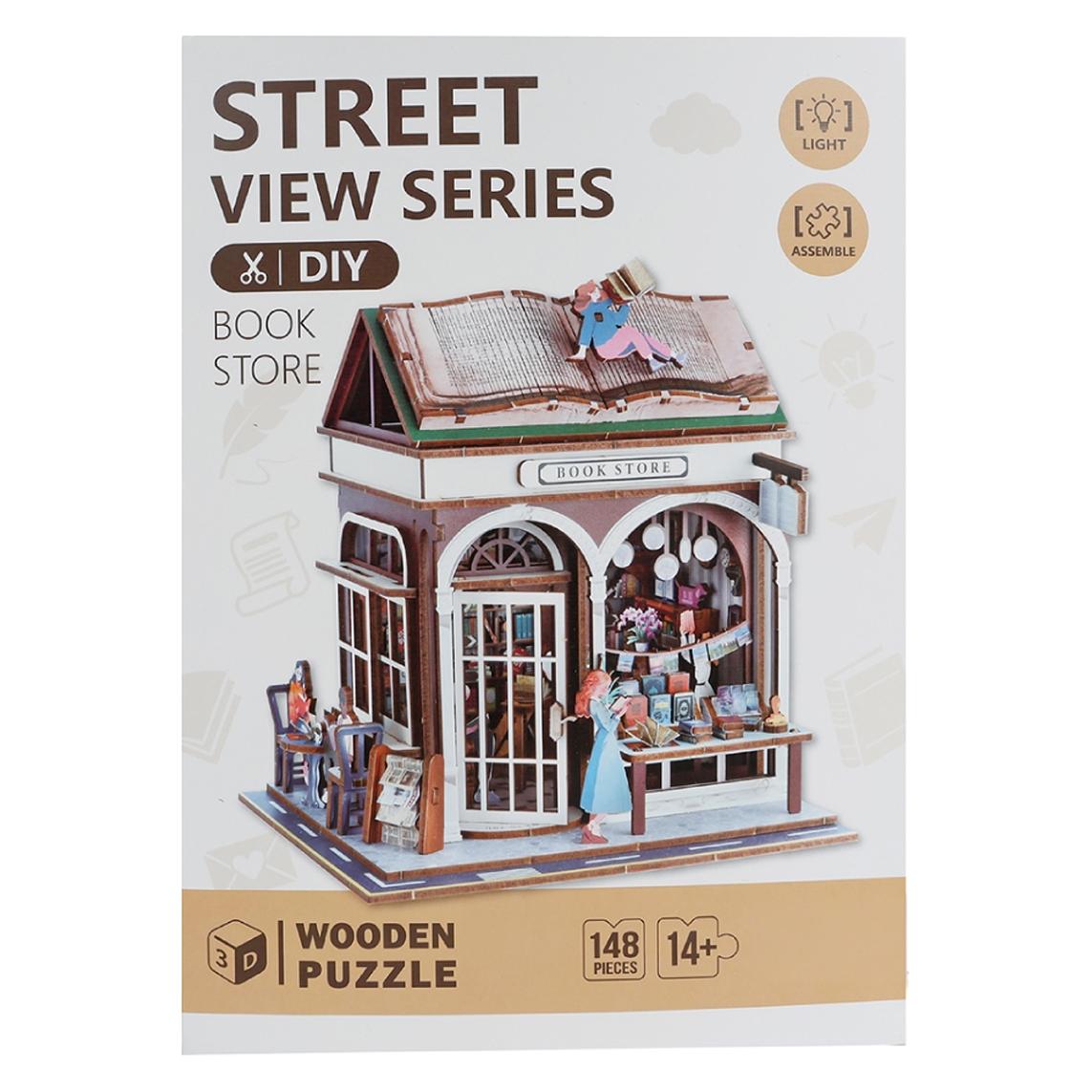 Van Manen Veenendaal Woodworks DIY Bastelset Holz Bookstore mit Licht 161tlg (610827)