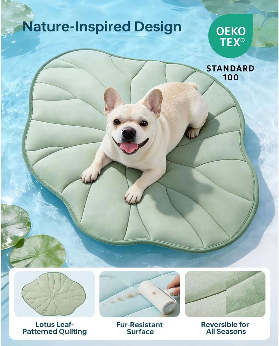 INF Sommer-Kühlmatte für Haustiere - Lotusblatt-Kühl-Design, Polyester Waschbar Rutschfeste Matte für Katzen und Hunde (M/L) L