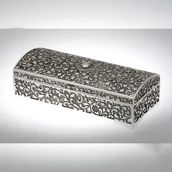 Schmuckkasten Schatzruhe rechteckig groß/antik versilbert 22,0 x 9,5cm