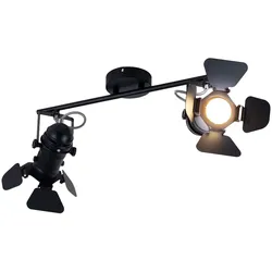 Deckenlampe LED Filmstrahler Retro Deckenleuchte schwarz Wohnzimmerlampe verstellbar, Klappen beweglich, 2x 4W 2x 400lm warmweiß, L 54 cm