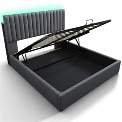 Polsterbett 140x200 mit Stauraum und LED-Beleuchtung – Graues Design, App-gesteuerte LED, USB- und Type-C-Anschlüsse, stabile Metallkonstruktion
