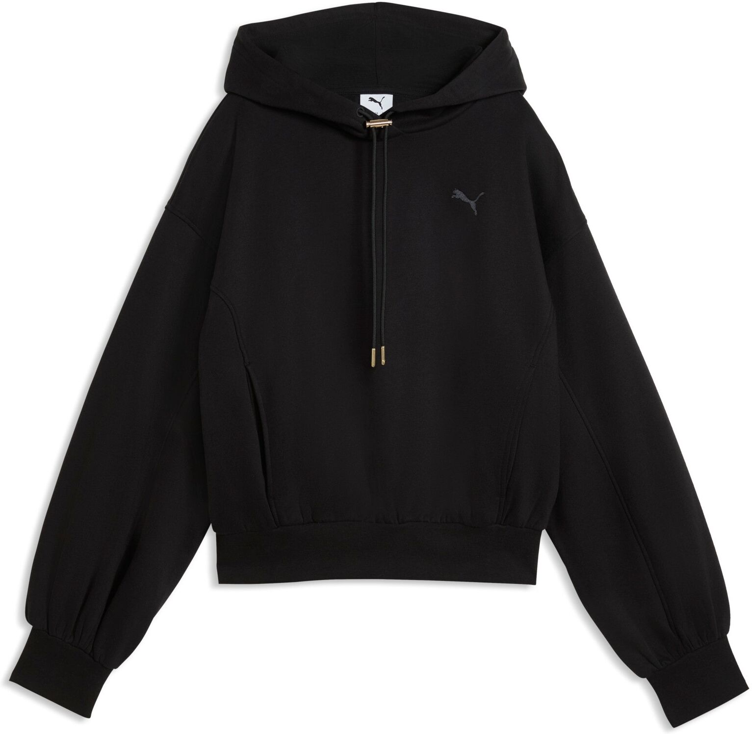 Kapuzensweatshirt PUMA "HER RELAXED HOODIE FL", Damen, Gr. M, puma schwarz, Fleece, Obermaterial: 68% Baumwolle, 32% Polyester, unifarben, relaxed fit normal, angesetztes Bündchen, Sweatshirts Kapuzensweatshirt, mit Kängurutasche, unifarben, Relaxed Fit p