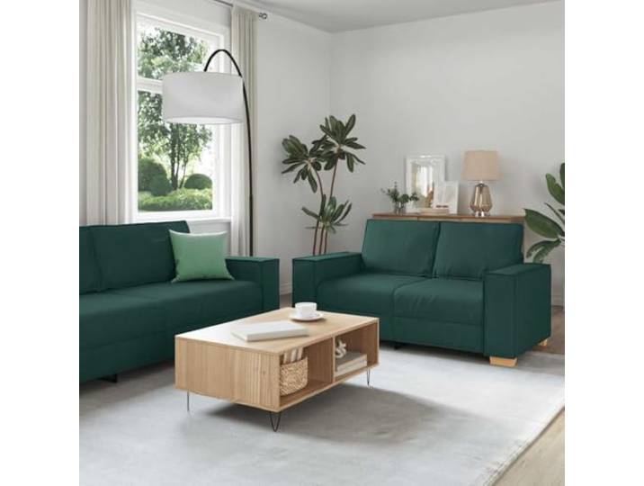 pokgdf 2-teiliges Sofa-Set Dunkelgrün mit Kissen Polyesterbezug, Holz-Metall-Rahmen, breite Armlehnen, für Wohnzimmer und Büro