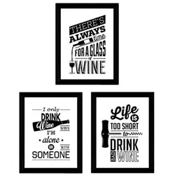 POSTER Set Mit 3 Wein Schwarz-Weiß 3 A4 Rahmenlos