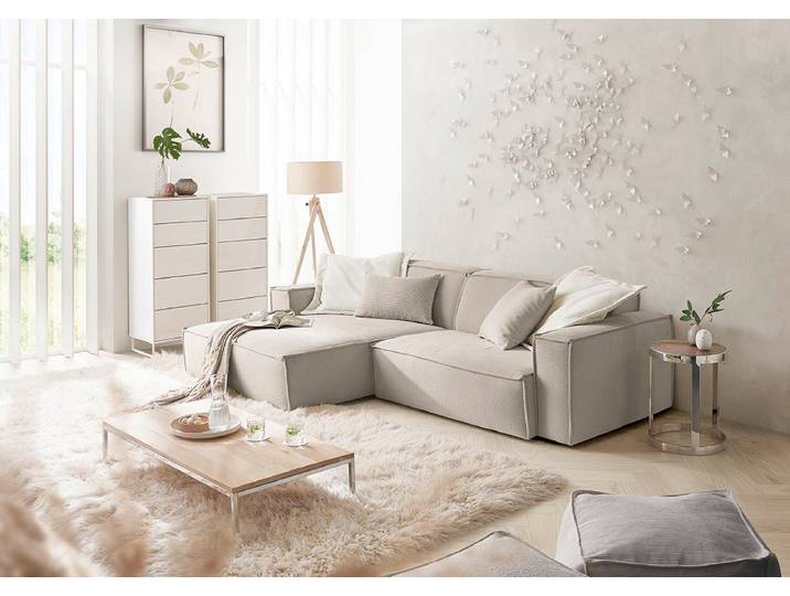 3C Candy Ecksofa Matteo in elegant, kubischer Formensprache, bequem, L-Form, mit auffälliger Kedernaht, Feincord-Bezug, Lounge-Charakter