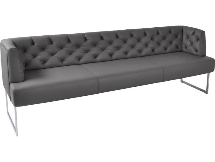 Polsterbank, Nappaleder, Grau, 202×67 cm, Chesterfield-Look, K+W Komfort & Wohnen