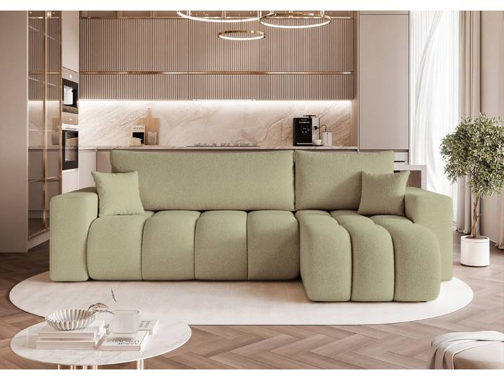 yourhouse24 Ecksofa OLI L (248 cm) – Tiefe Steppung, Trend-Bouclé & Schlaffunktion, Seite universal