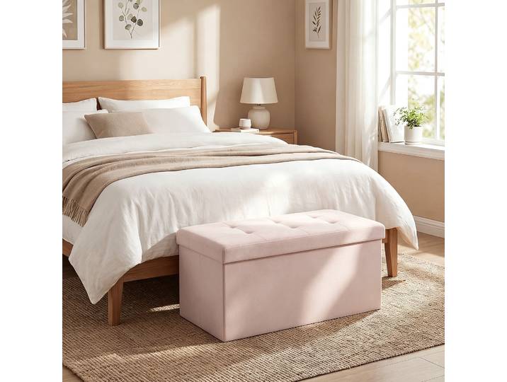 HOMCOM Banc Pliant 84L Lin Synthétique Rose 76x38x38 cm
