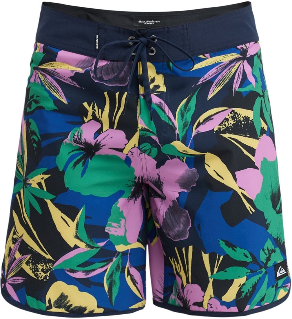 Boardshorts QUIKSILVER "Surfsilk Scallop 18", Herren, Gr. 31SM, Normalgrössen, bunt (schwarz navy interact floral), Obermaterial: 88% Polyester, 12% Elasthan., Hosen Boardshorts schwarz navy interact floral 31SM, Normalgrössen