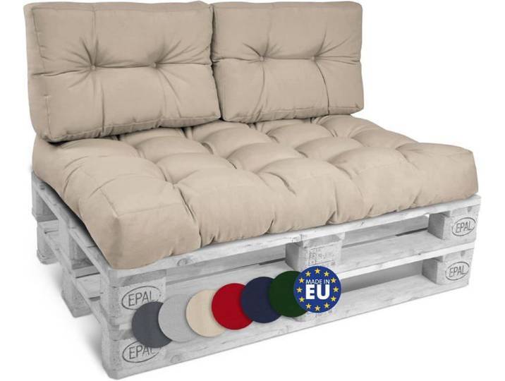 Beautissu Style – Set Coussin Palette Lounge Extérieur Nature – 1x Coussin Assise 120x80cm & 2x Coussin Dossier 60x40cm