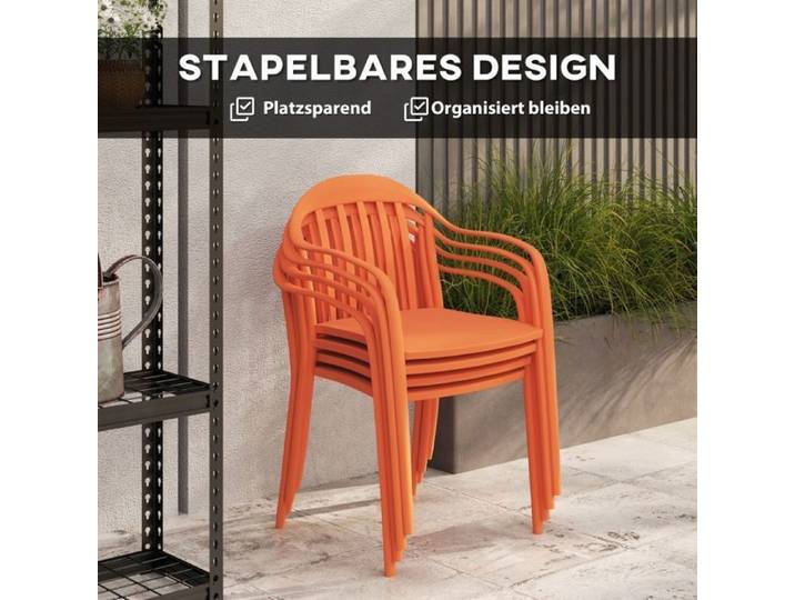 Feuille épaissie Chaise de jardin 4 pièces Set étanche Chaise de jardin en plastique Chaise empilable avec fauteuil de bras Fauteu