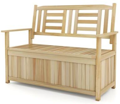 Costway 2-Person Garden Bench with 49 Gal Storage Bench and Backrest ﻿-Natural