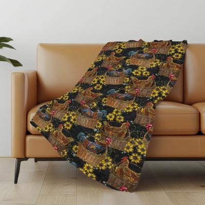 Addison Rugs Premium Machine Washable ASB157 Farmhouse Chickens Sherpa Throw Blanket