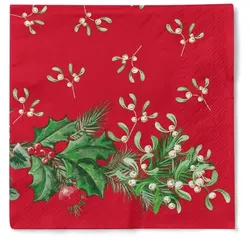 Tissue Serviette Elise, 40 x 40 cm, 100 Stück - Mank - Weihnachtsserviette Mistelzweige