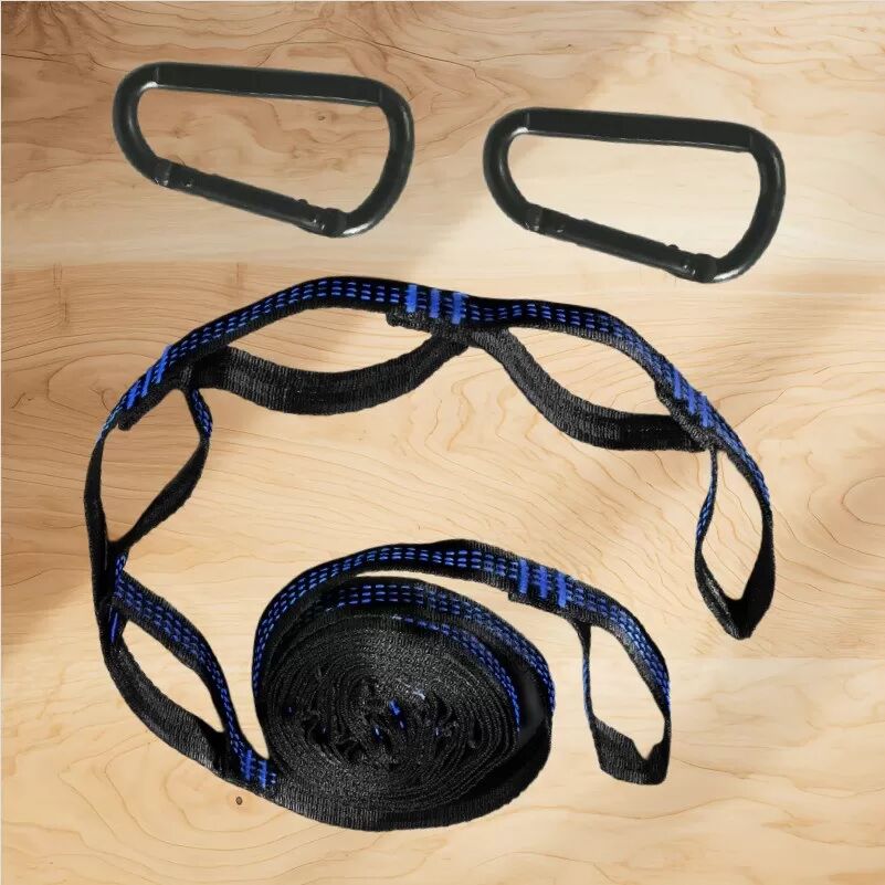INF 2er-Pack Blaue Outdoor-Hängemattengurte mit mehreren Schlaufen und 2 schwarzen Schnallen