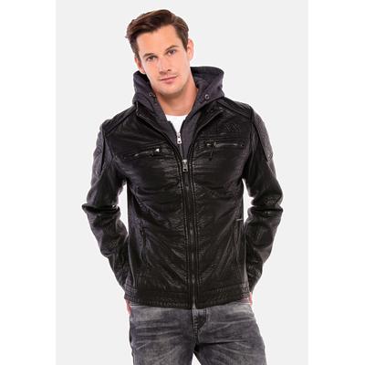 Bikerjacke CIPO & BAXX "Cipo & Baxx Jacke", Herren, Gr. M, schwarz, Casual, slim fit, V-Ausschnitt, Jacken, mit Stepp-Elemente, CM156