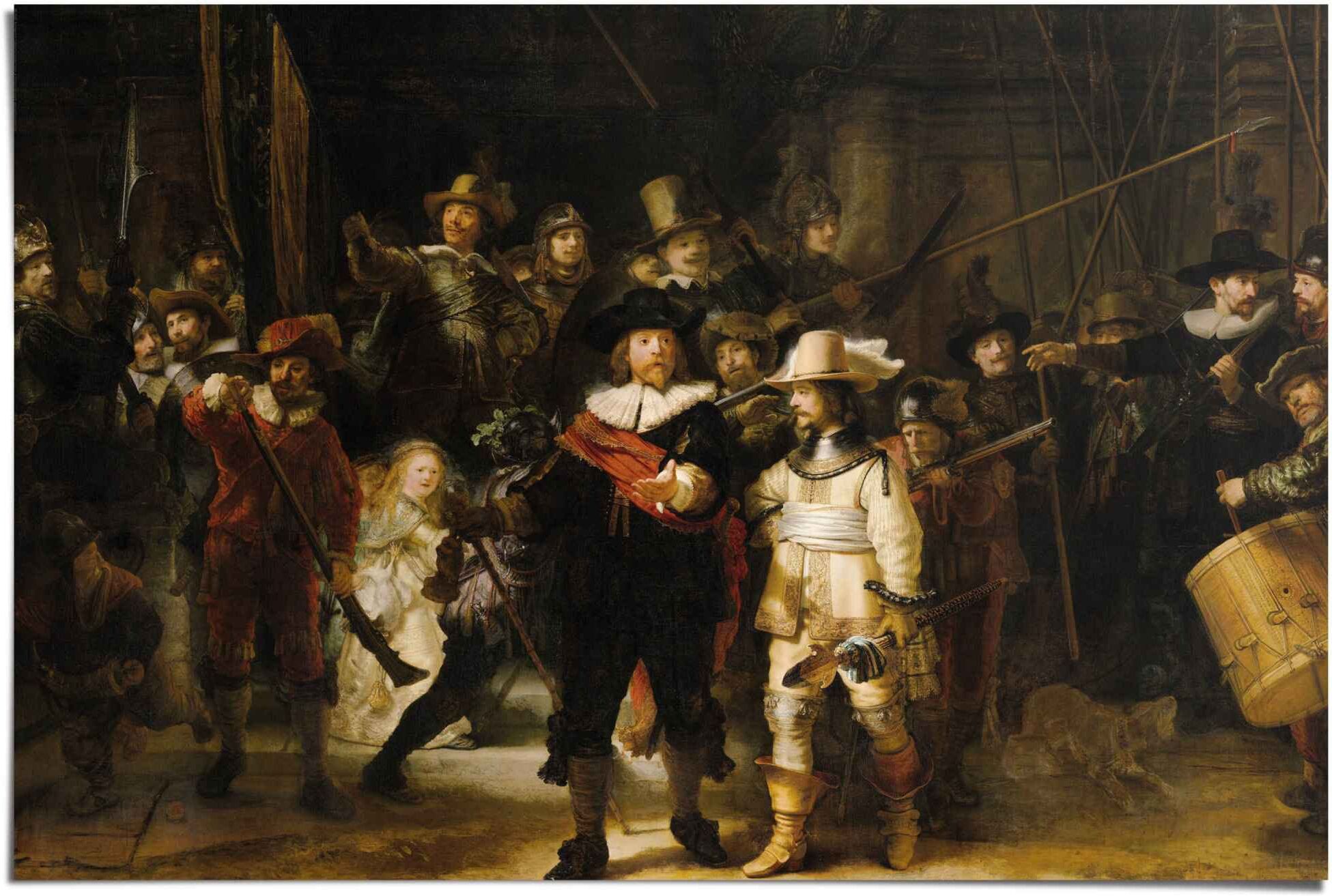 Reinders! Poster REINDERS "Rembrandt Die Nachtwache", braun (farbe bild(er): braun), B:91,5cm H:61cm, Papier, Bilder, Poster farbe bild(er): braun B/H/T: 91,5cm x 61cm, 1 Stk.