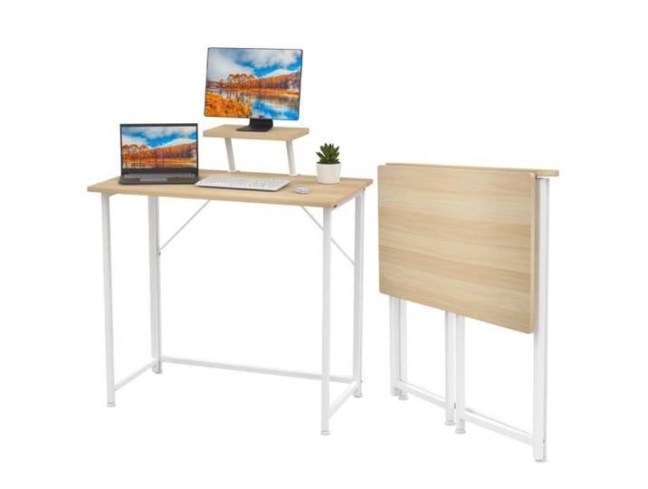 Table de Bureau Pliante Bureau d'Ordinateur Pliable 80x45x75cm Petit Table de Bureau avec Support d'Écran Cadre en Métal Bureau
