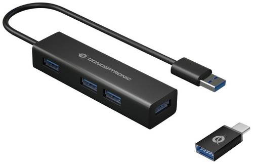 Conceptronic HUBBIES06B USB-Hub 4 Port USB-A USB 3.1 Gen1 5 GBit/s Schwarz HUBBIES06B