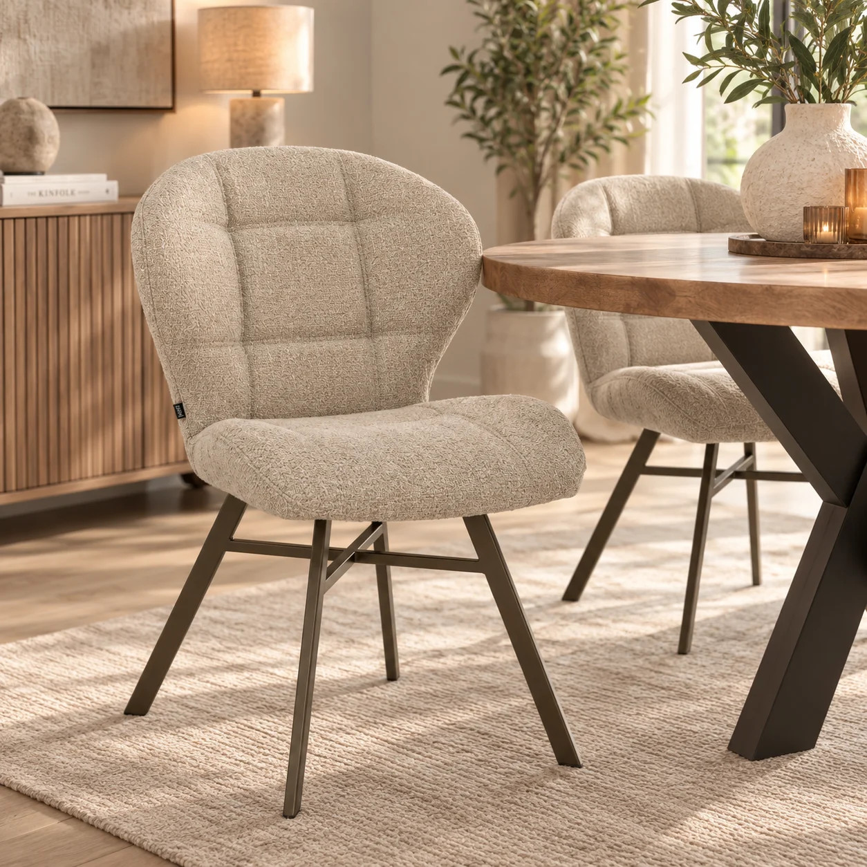 WoonMax Eettafelstoel Quinn - Bruin/Beige - Modern