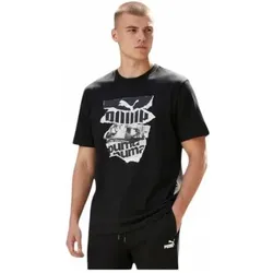 Puma, Herren, Fussballtrikot, Schwarzes T-Shirt Mit Grafik-Fotodruck (L), Schwarz