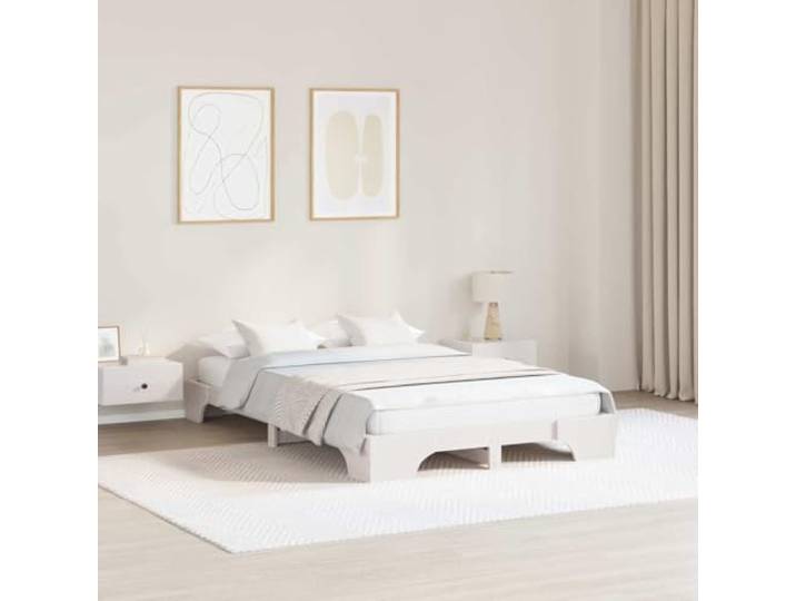 Massives Kiefernholz Modernes Bettgestell Elegant 140x190 cm Weiß Bettrahmen Weiß 140x190 Massives Kiefernholz Bettgestell mit Lattenrost Stabil Holzbett Doppelbett