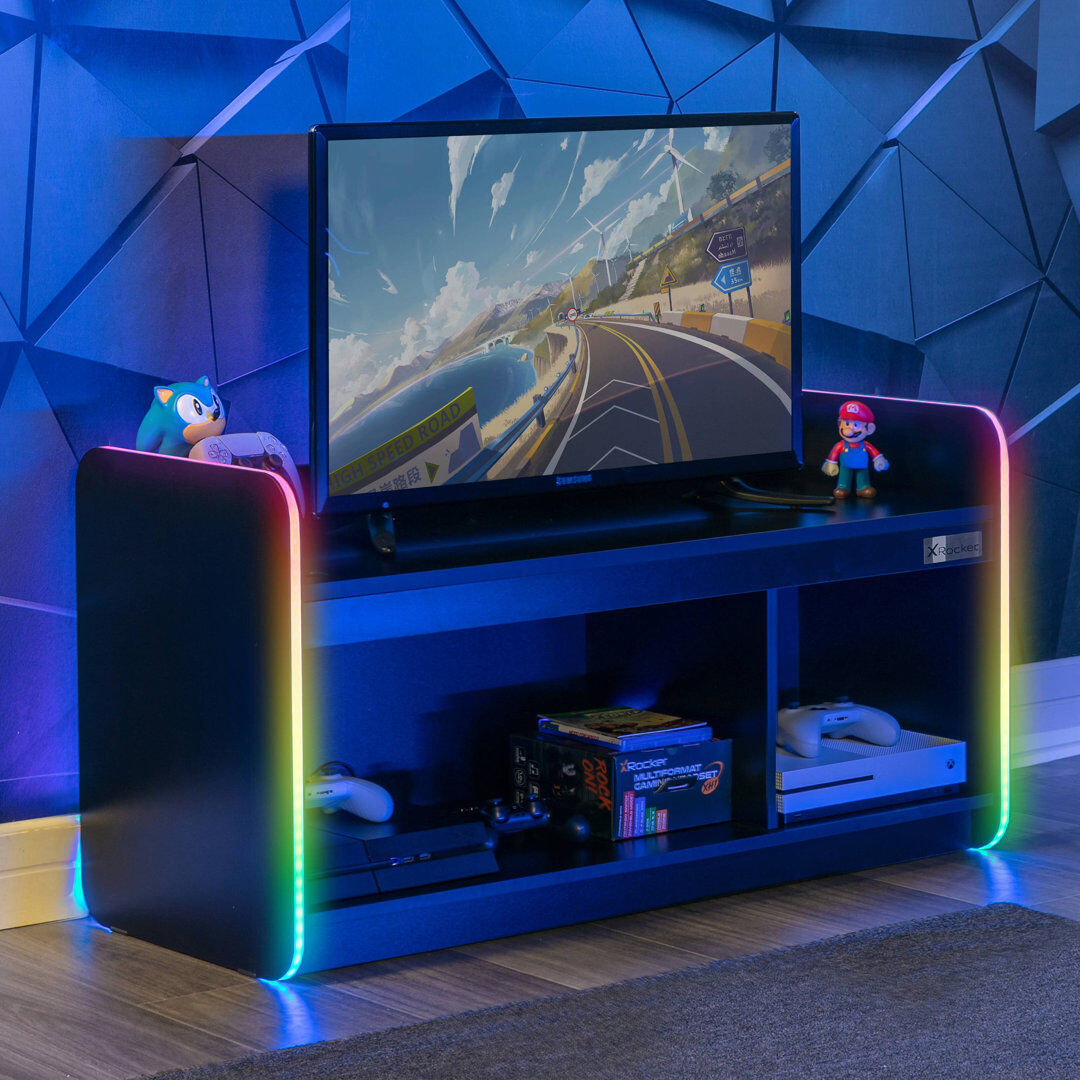 X Rocker Electra TV Media Unit with Neo Motion SYNC App Controlled LED Lights - Black White 42"
