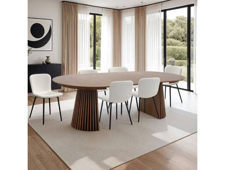 Table à manger ronde extensible 120-160-240 cm placage chêne brun