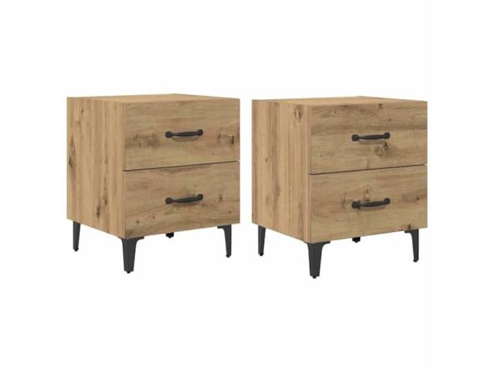 Fisinber 2er Set Nachttisch Artisan-Eiche 40x35x47,5 cm Holzwerkstoff Praktisches 2er Set Beistelltisch mit Schubladen und stabilen Metallbeinen für Schlafzimmer und Wohnraum.