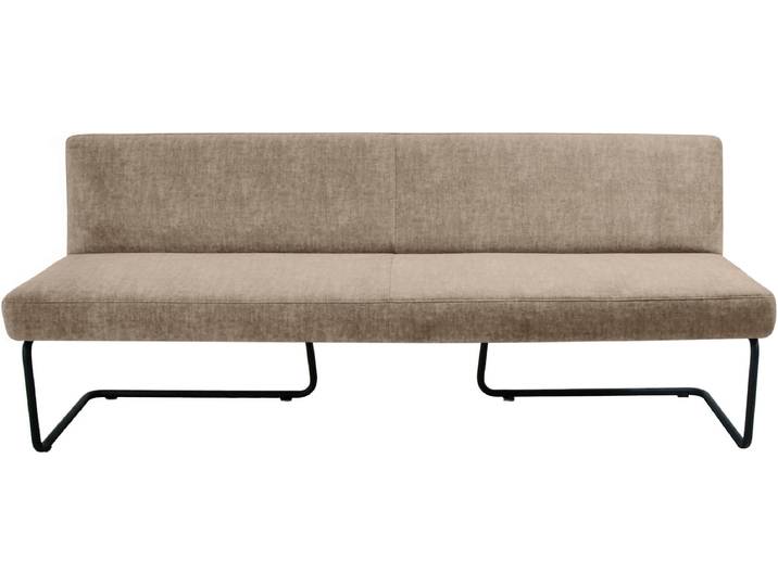 Polsterbank K+W KOMFORT & WOHNEN, beige (sand 35), B:202cm H:82cm T:67cm, Sitzbänke, Polsterbank, in abgerundeter Form, Rundrohrkufe lang gebogen, in Leder oder Stoff