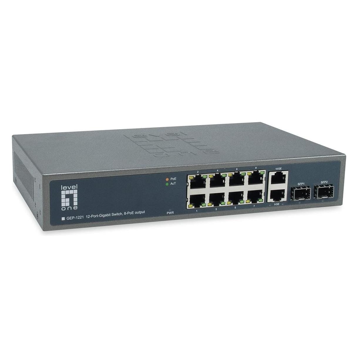 LevelOne Switch 10x GE GEP-1221 2xGSFP 8xPoE (12 Ports) (GEP-1221)