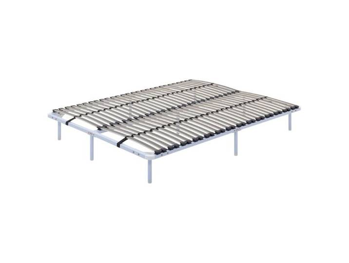 ORTHO Sommier en acier lattes bois et bande stabilisatrice Blanc 140x200 cm avec pieds