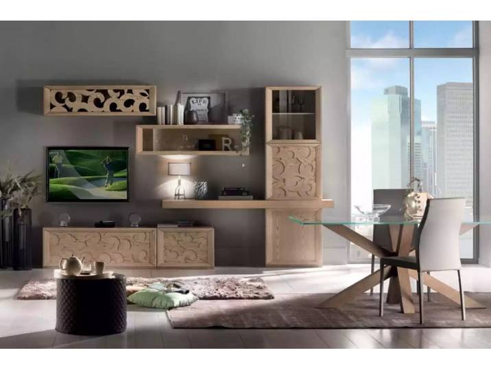 JVmoebel Wohnwand Italienische Wohnwand aus Holz und Glas im klassischen Stil, (3-St., Nur Wohnwand), Made in Europa