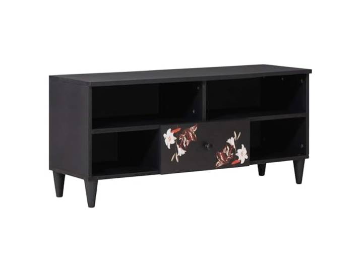 KGTKGTYER Medienlager Schrank, Massivholz Mango, Blumenmuster Stabiler Holzwerkstoff, Praktische Schublade, Dekoratives Wohndesign