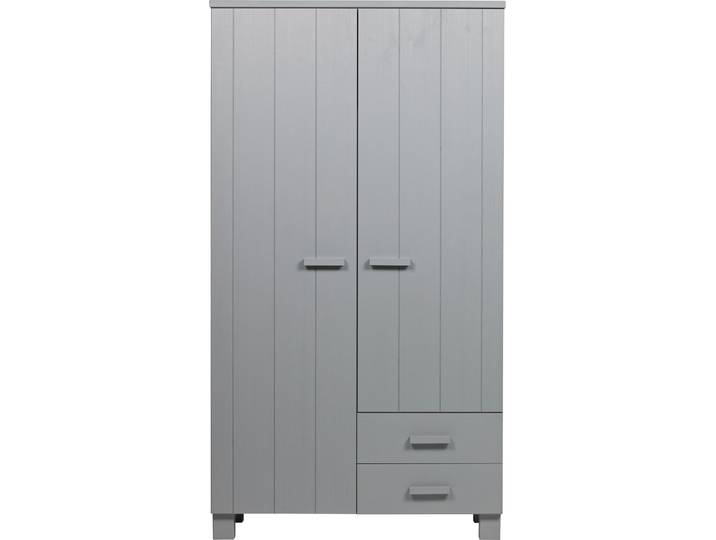 Garderobenschrank WOOOD Dennis FSC-Kiefernholz gebürstet lackiert, H 202 x B 111 x T 55 cm , grau, B:111cm H:202cm T:55cm, Holzwerkstoff, Schränke, Garderobenschrank, Wandbefestigung empfohlen, mit Wasserlack gespritzt, Pfleiglleicht