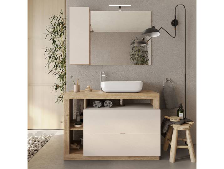 Badset Hamburg 2-teilig stehend 110cm Beige/Kaschmir/Eiche Hell Dekor