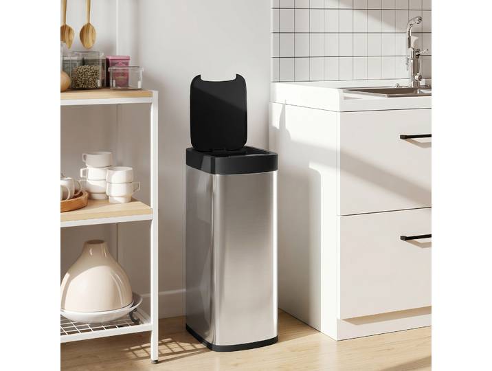 HOMCOM Poubelle Automatique 50L Cuisine Capteur Argent