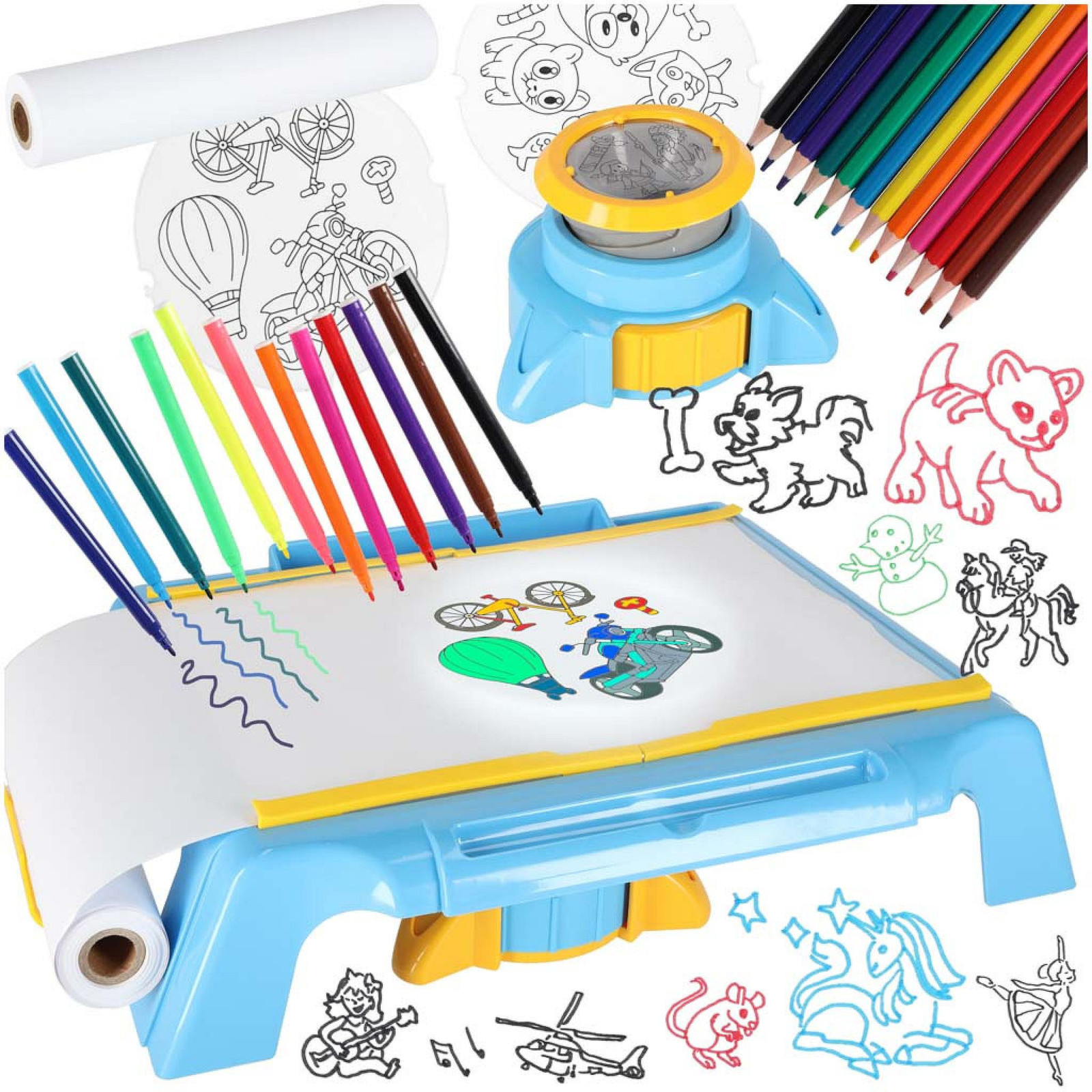 KIK KX2933 Kinderprojector tekentafel met sjablonen en stiften, blauw