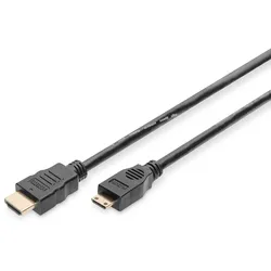 DIGITUS HDMI High Speed Verbindungskabel, Typ C - Typ A 2m St/St, 2.0m, Full HD, 4K@60Hz, gold, sw, miniHDMI