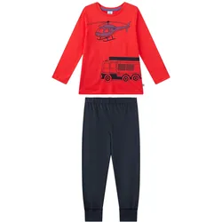 Sanetta Jungen Schlafanzug, lang - Kids, Feuerwehr, Single Jersey Rot/Blau / 104