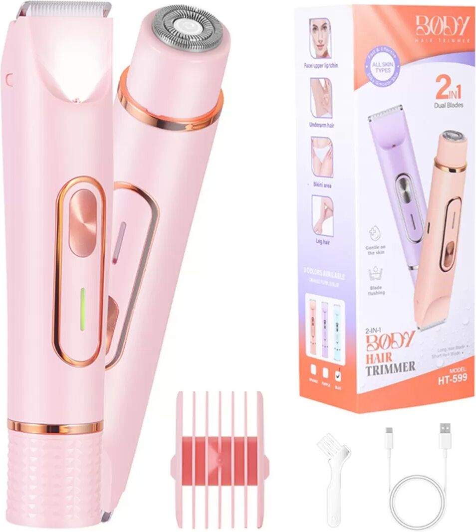 INF 2-in-1 Dual Head Elektrischer Rasierer & Bikini Trimmer für Frauen - Tragbar & Wiederaufladbar Rosa
